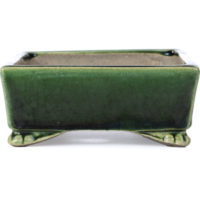 Rechthoekige groene bonsaipot van Terahata Satomi Mazan - 157 x 130 x 54 mm