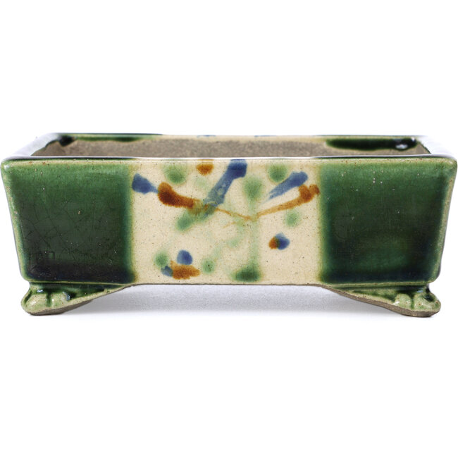 Rechthoekige groene bonsaipot van Terahata Satomi Mazan - 157 x 130 x 54 mm