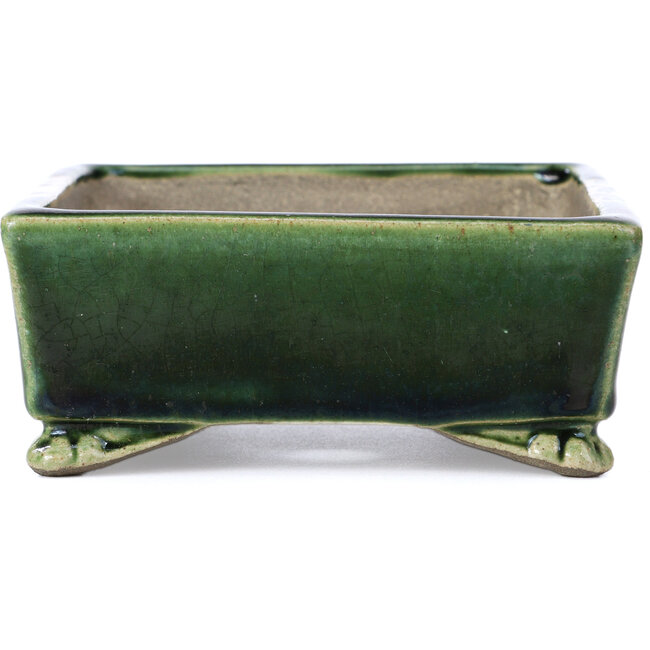 Maceta de bonsái verde rectangular de Terahata Satomi Mazan - 157 x 130 x 54 mm