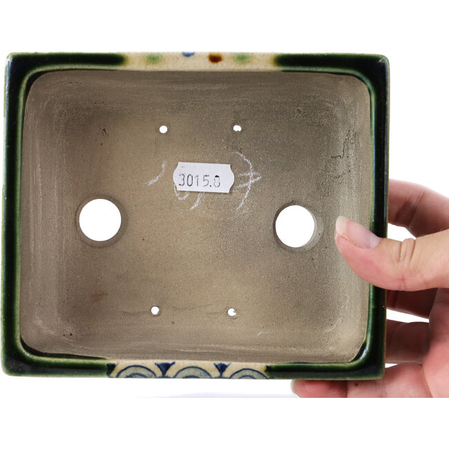 Rechteckige grüne Bonsaischale von Terahata Satomi Mazan - 157 x 130 x 54 mm