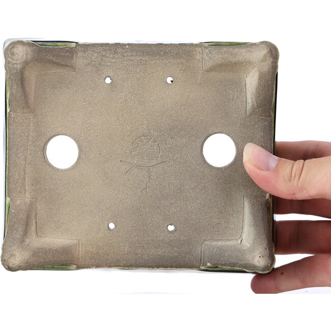 Rechthoekige groene bonsaipot van Terahata Satomi Mazan - 157 x 130 x 54 mm