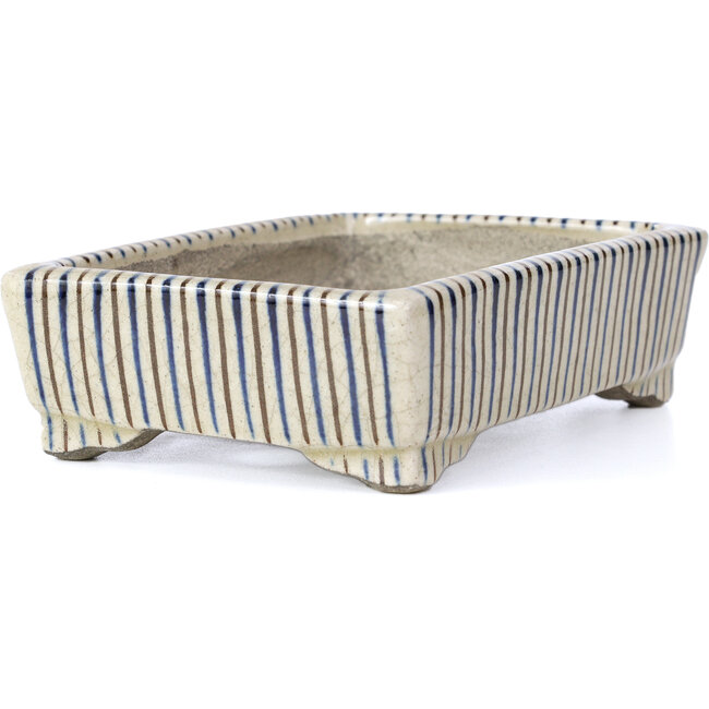 Rechteckige beige Bonsaischale von Terahata Satomi Mazan - 145 x 112 x 43 mm