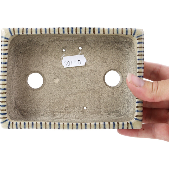Maceta de bonsái rectangular beige de Terahata Satomi Mazan - 145 x 112 x 43 mm