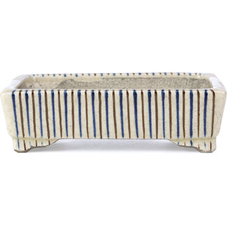  Satomi Mazan, Mazan Terahata Pot à bonsaï beige rectangulaire 148 mm par Terahata Satomi Mazan, Tokoname, Japon