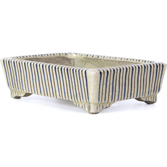 Rectangular beige bonsai pot by Terahata Satomi Mazan - 148 x 105 x 44 mm