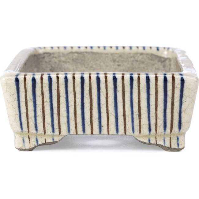 Rechteckige beige Bonsaischale von Terahata Satomi Mazan - 148 x 105 x 44 mm