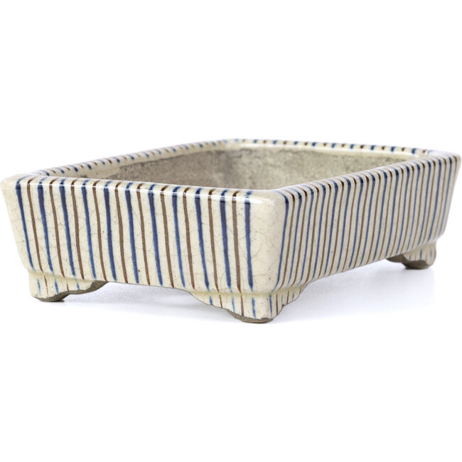 Rectangular beige bonsai pot by Terahata Satomi Mazan - 148 x 105 x 44 mm