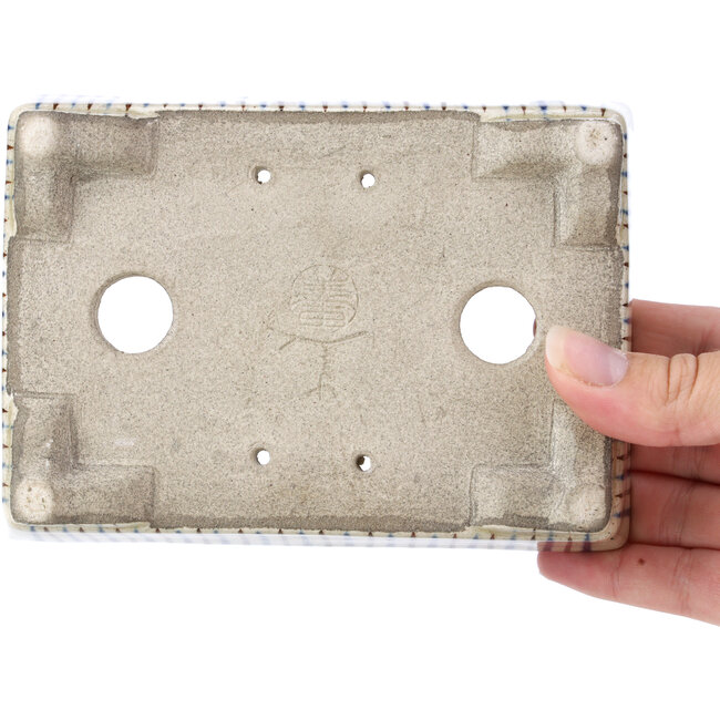 Rechteckige beige Bonsaischale von Terahata Satomi Mazan - 148 x 105 x 44 mm