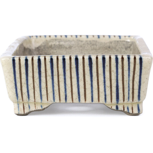 Rechteckige beige Bonsaischale von Terahata Satomi Mazan - 148 x 106 x 43 mm