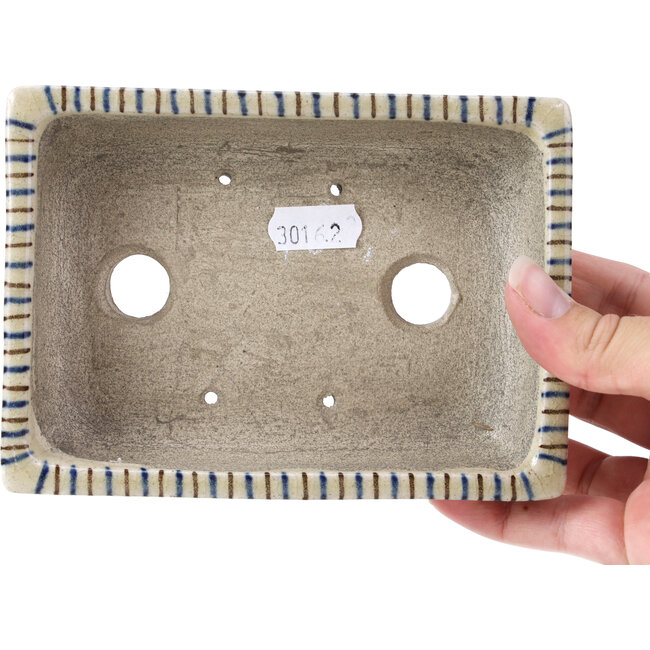 Pot à bonsaï rectangulaire beige par Terahata Satomi Mazan - 148 x 106 x 43 mm