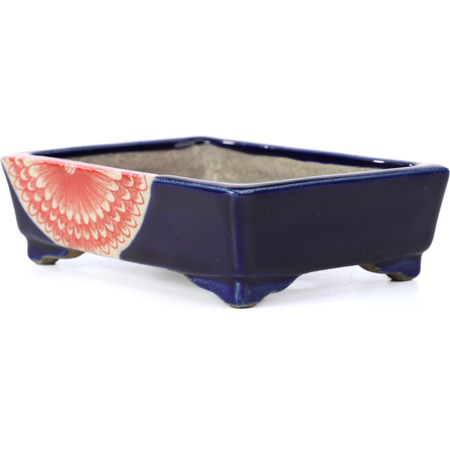 Rechthoekige blauwe bonsaipot van Terahata Satomi Mazan - 149 x 108 x 44 mm
