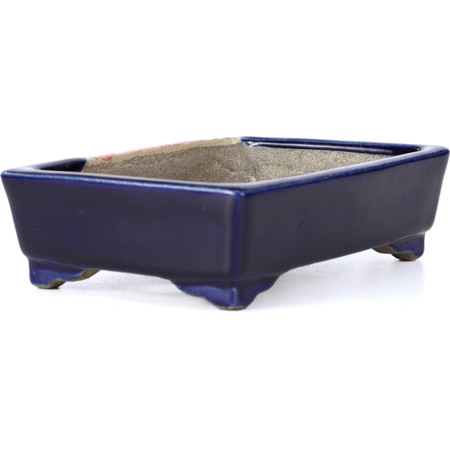 Rectangular blue bonsai pot by Terahata Satomi Mazan - 149 x 108 x 44 mm
