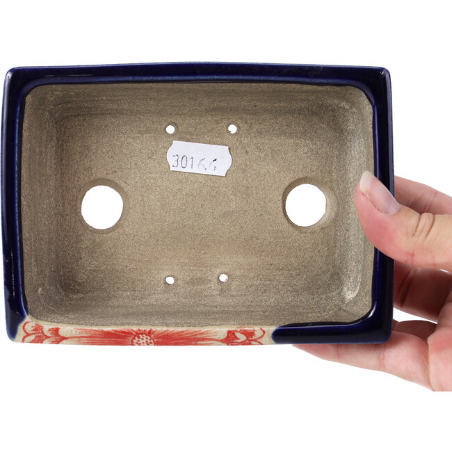 Vaso per bonsai rettangolare blu di Terahata Satomi Mazan - 149 x 108 x 44 mm