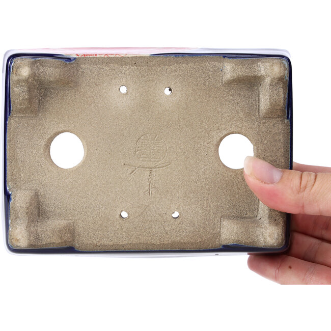 Pot à bonsaï rectangulaire bleu par Terahata Satomi Mazan - 149 x 108 x 44 mm