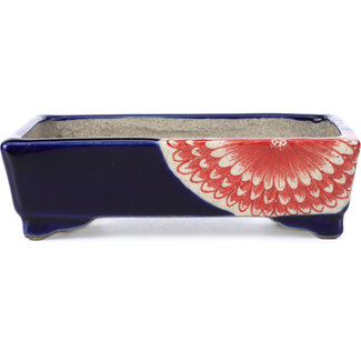  Satomi Mazan, Mazan Terahata 148 mm rechteckige blaue Bonsaischale von Terahata Satomi Mazan, Tokoname, Japan