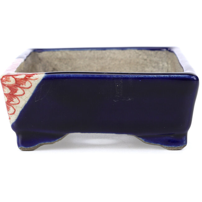 Pot à bonsaï rectangulaire bleu par Terahata Satomi Mazan - 148 x 105 x 43 mm