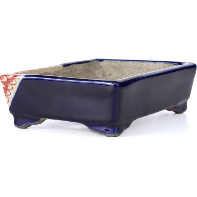 Pot à bonsaï rectangulaire bleu par Terahata Satomi Mazan - 148 x 105 x 43 mm