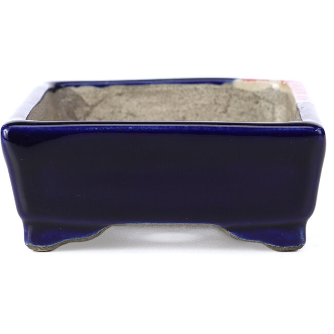 Rectangular blue bonsai pot by Terahata Satomi Mazan - 148 x 105 x 43 mm