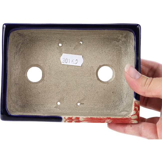 Rectangular blue bonsai pot by Terahata Satomi Mazan - 148 x 105 x 43 mm