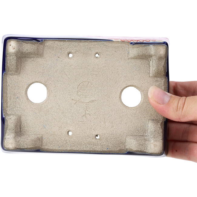 Pot à bonsaï rectangulaire bleu par Terahata Satomi Mazan - 148 x 105 x 43 mm