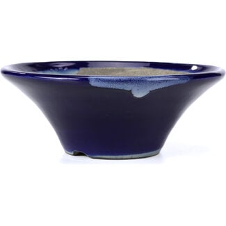  Satomi Mazan, Mazan Terahata 185 mm round blue bonsai pot by Terahata Satomi Mazan, Tokoname, Japan