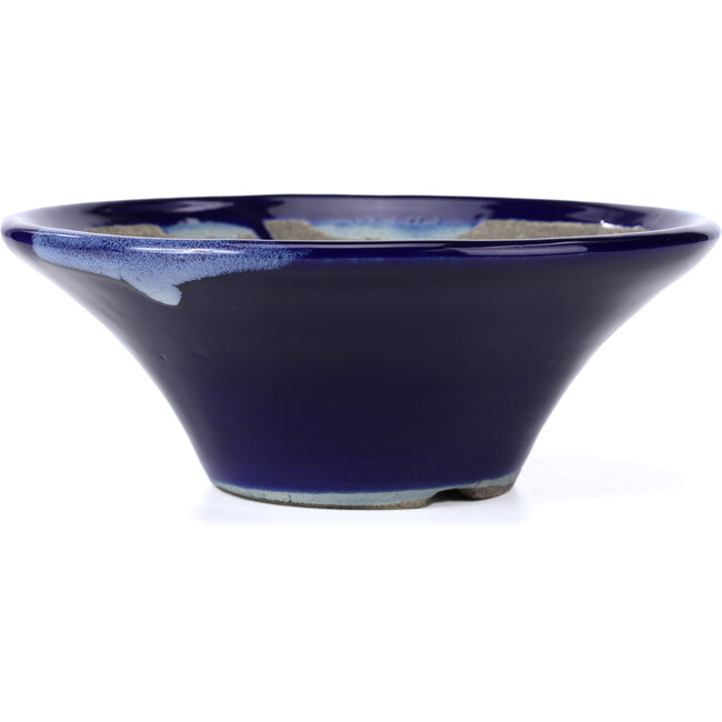 Maceta de bonsái redonda azul de Terahata Satomi Mazan - 185 x 185 x 70 mm