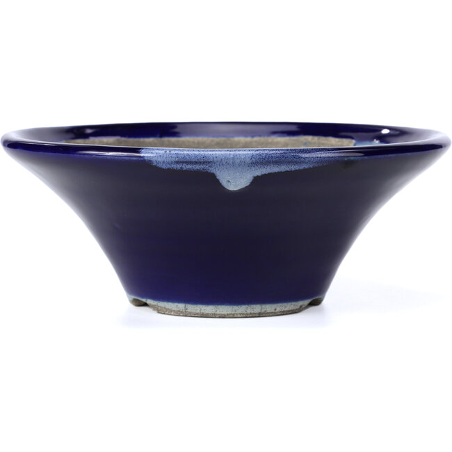 Maceta de bonsái redonda azul de Terahata Satomi Mazan - 185 x 185 x 70 mm