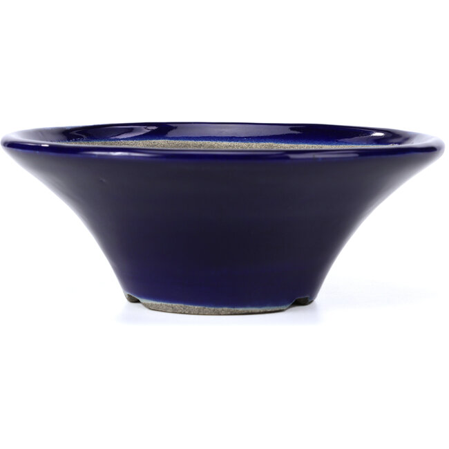 Pot à bonsaï rond bleu par Terahata Satomi Mazan - 185 x 185 x 70 mm