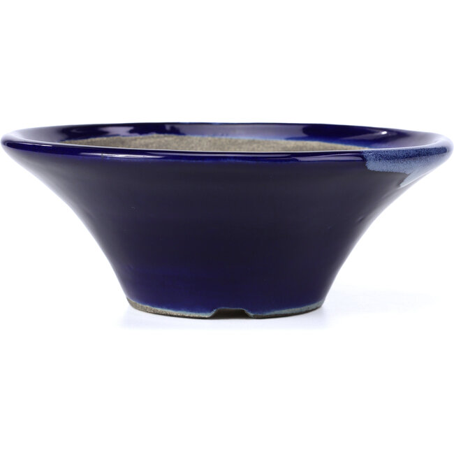 Vaso per bonsai rotondo blu di Terahata Satomi Mazan - 185 x 185 x 70 mm