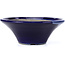 Round blue bonsai pot by Terahata Satomi Mazan - 185 x 185 x 70 mm