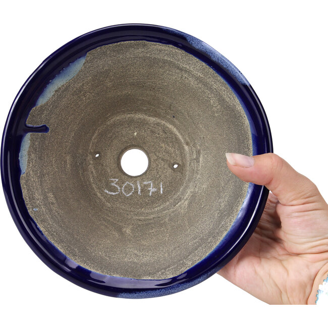 Pot à bonsaï rond bleu par Terahata Satomi Mazan - 185 x 185 x 70 mm