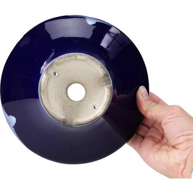 Runde blaue Bonsaischale von Terahata Satomi Mazan - 185 x 185 x 70 mm