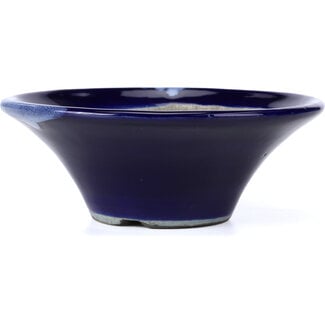  Satomi Mazan, Mazan Terahata 185 mm round blue bonsai pot by Terahata Satomi Mazan, Tokoname, Japan