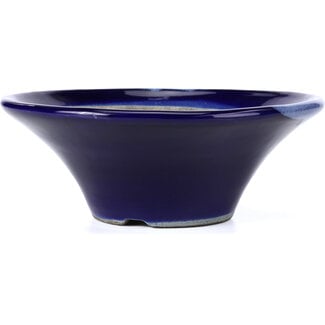  Satomi Mazan, Mazan Terahata 185 mm round blue bonsai pot by Terahata Satomi Mazan, Tokoname, Japan