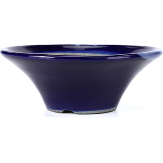 Satomi Mazan, Mazan Terahata 185 mm round blue bonsai pot by Terahata Satomi Mazan, Tokoname, Japan