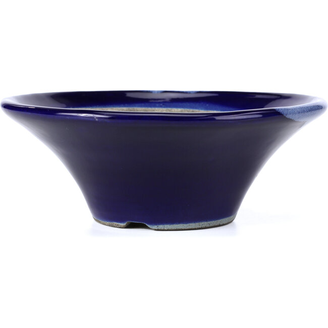 Round blue bonsai pot by Terahata Satomi Mazan - 185 x 185 x 70 mm