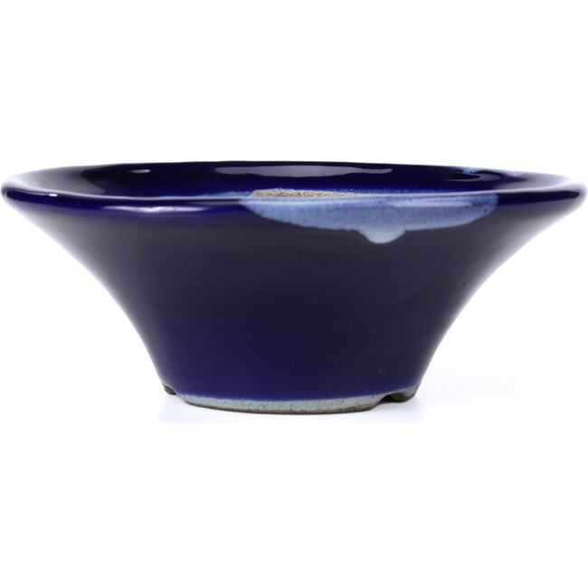 Maceta de bonsái redonda azul de Terahata Satomi Mazan - 185 x 185 x 70 mm