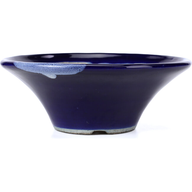 Round blue bonsai pot by Terahata Satomi Mazan - 185 x 185 x 70 mm