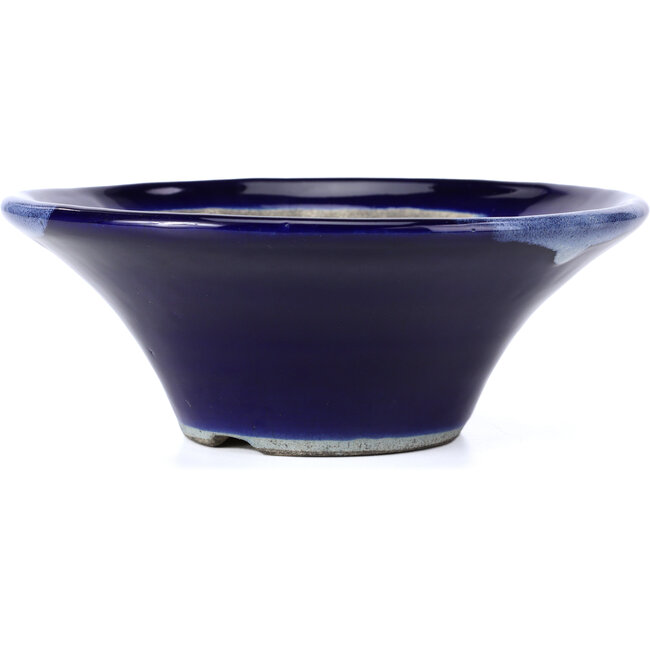 Ronde blauwe bonsaipot van Terahata Satomi Mazan - 185 x 185 x 70 mm