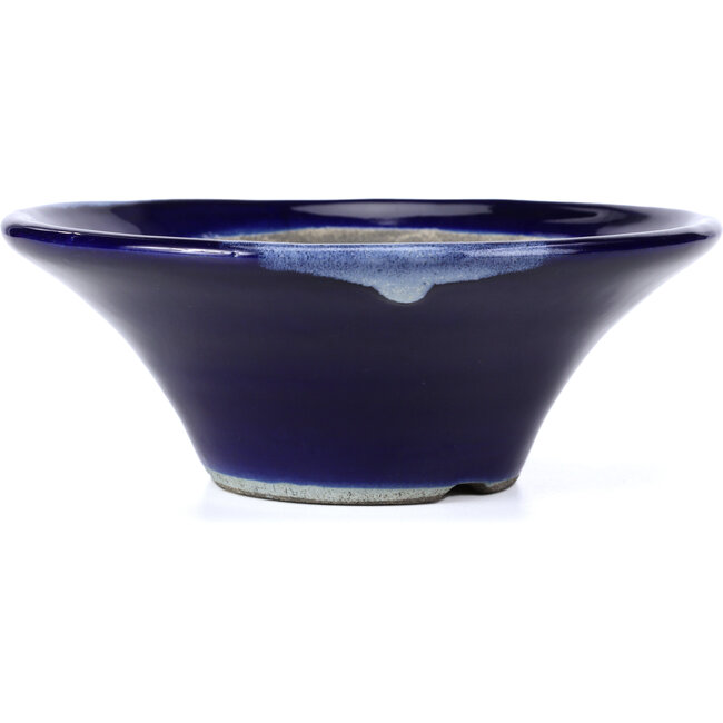 Maceta de bonsái redonda azul de Terahata Satomi Mazan - 185 x 185 x 70 mm