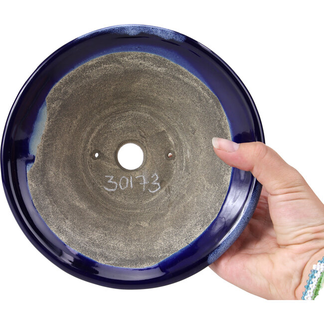 Pot à bonsaï rond bleu par Terahata Satomi Mazan - 185 x 185 x 70 mm