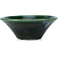 Round green bonsai pot by Terahata Satomi Mazan - 200 x 200 x 75 mm