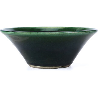 Satomi Mazan, Mazan Terahata 200 mm round green bonsai pot by Terahata Satomi Mazan, Tokoname, Japan