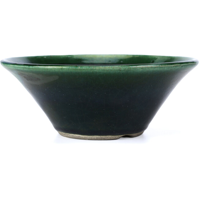 Runde grüne Bonsaischale von Terahata Satomi Mazan - 200 x 200 x 75 mm