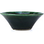 Round green bonsai pot by Terahata Satomi Mazan - 200 x 200 x 75 mm