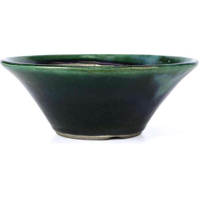 Pot à bonsaï rond vert par Terahata Satomi Mazan - 200 x 200 x 75 mm