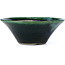 Round green bonsai pot by Terahata Satomi Mazan - 200 x 200 x 75 mm