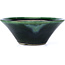 Round green bonsai pot by Terahata Satomi Mazan - 200 x 200 x 75 mm