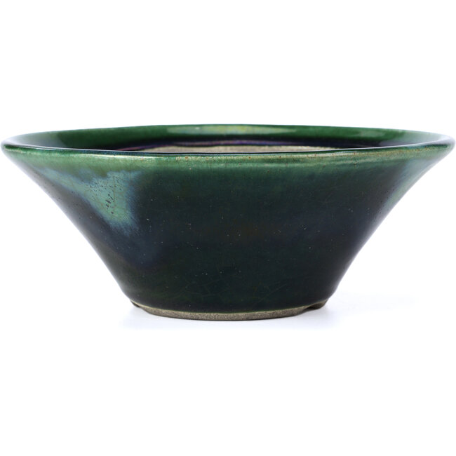 Maceta de bonsái verde redonda de Terahata Satomi Mazan - 200 x 200 x 75 mm