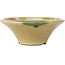 Round beige craquelé bonsai pot by Terahata Satomi Mazan - 185 x 185 x 70 mm